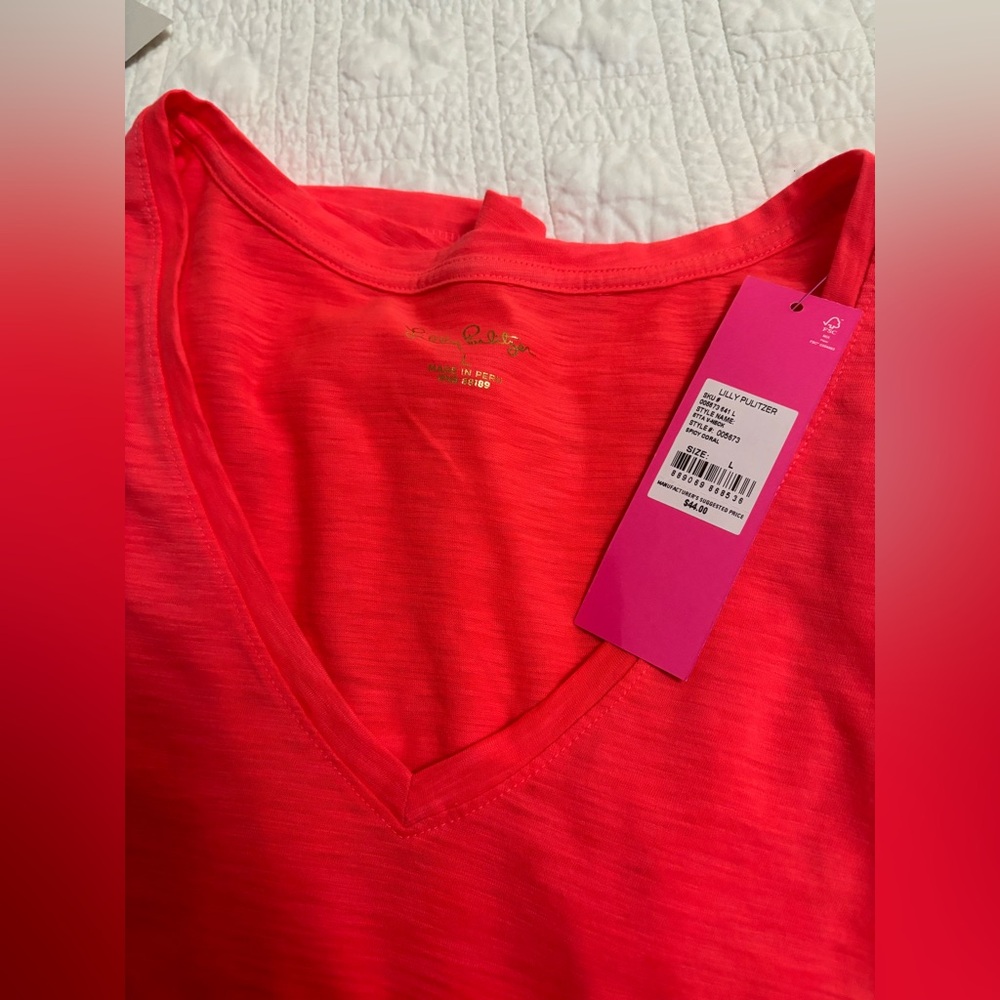 Lilly Pulitzer NWT Etta v-neck size L spicy coral